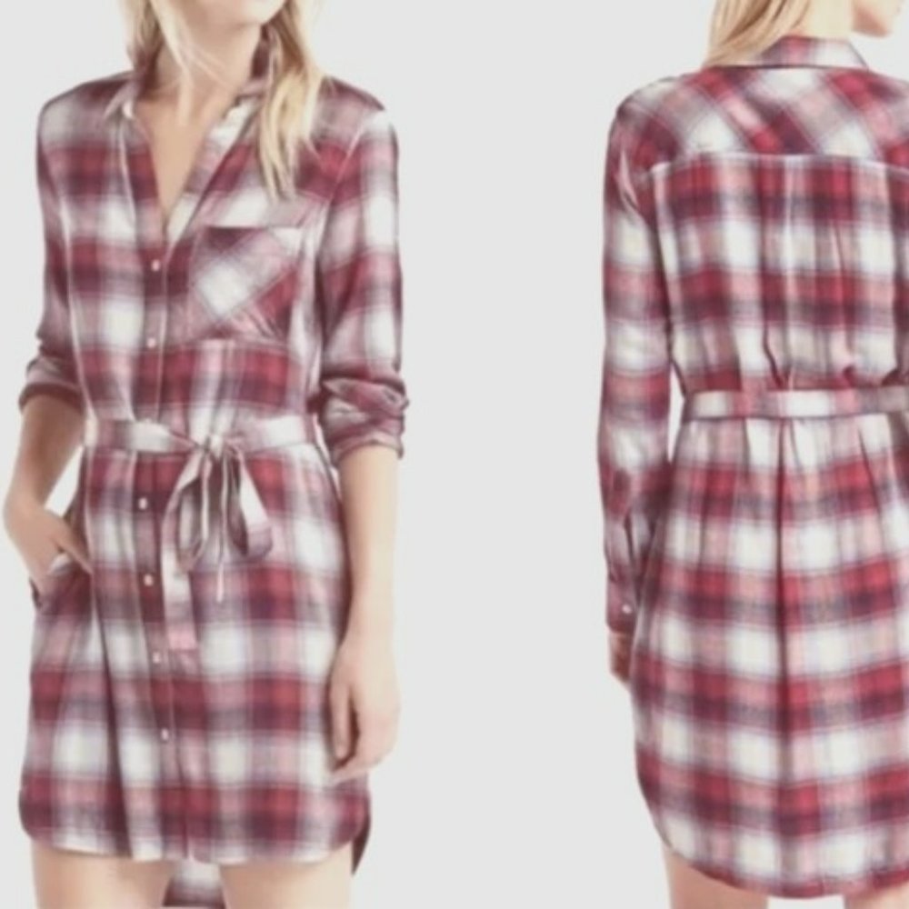 GAP Pendleton Red Blue White Plaid Shirt Dress Belted w/ Pockets Size Medium LN